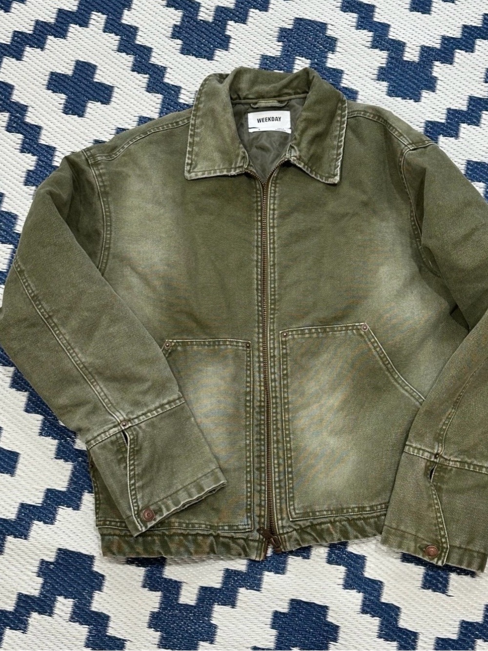 Weekday Relaxed Utility Washed Canvas Jacket Olive Green Men’s Small